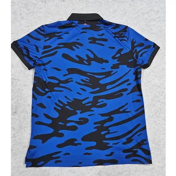 J. Lindeberg Tour Tech Reg Fit Print Polo Neptune Nautical Blue, Mens Sz XL